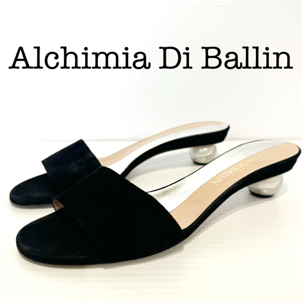 Alchimia Di Ballin Anaxa Black Suede Leather Slides Sandals Size 38 1/2